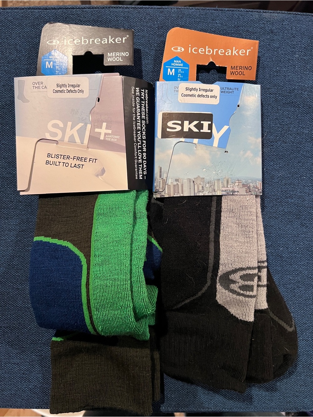 Icebreaker Ski Socks - Green, Blue, Black & Gray